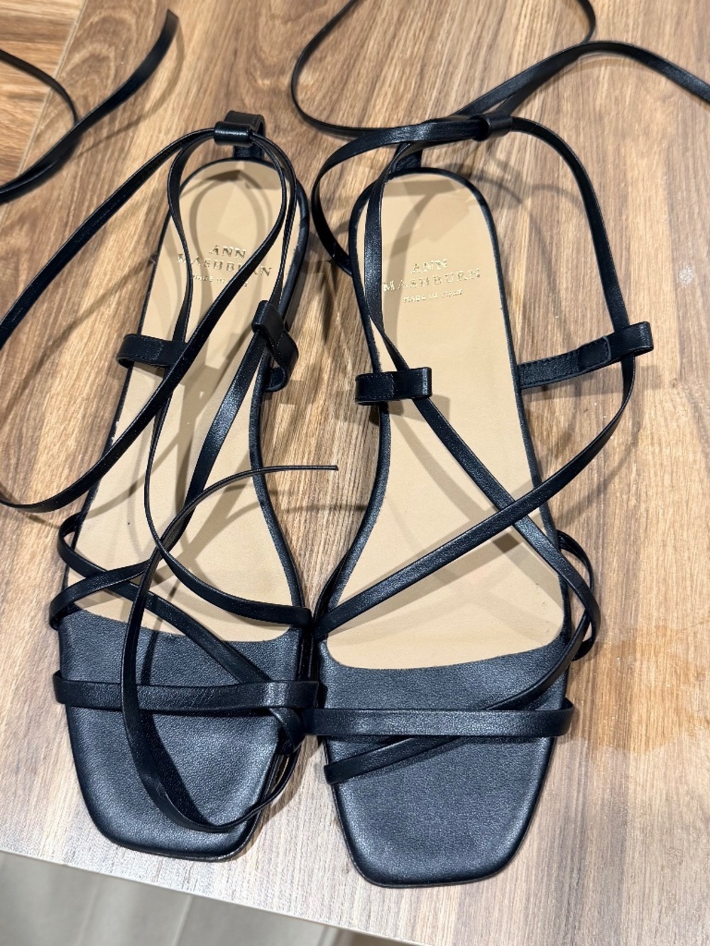 ANN Mashburn Strappy Sandals in Black Size 38 Women's Shoes Flats US 7.5 - 8